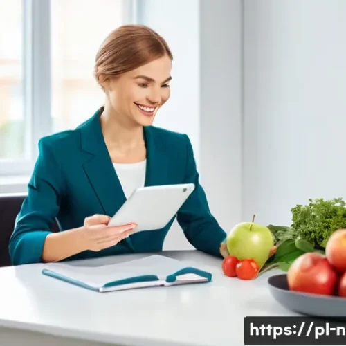 영양사 자격 취득 과정 - **Prompt:** A warm and inviting image of a professional Polish female dietitian, approximately 30-40...