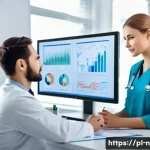 영양사 직업에 대한 오해와 진실 - A professional clinical dietitian consulting with an adult patient in a modern medical office, surro...