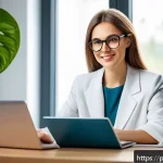 영양사 자격증 재취득 과정 - A professional dietitian attending an online webinar at home, surrounded by nutrition textbooks and ...